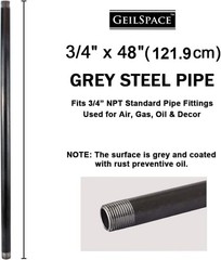 GeilSpace 3/4&Prime; x 48&Prime; Heavy Duty Pre-Cut Grey Metal Pipe, 3/4 &times; 48, Gray