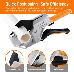 Ratchet PVC Pipe Cutter Heavy Duty, Cuts up to 2-1/2&Prime; (63Mm), Plastic Pipe Cutte