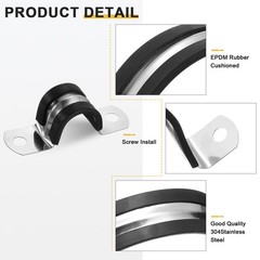 14Pcs 16mm(5/8&Prime;) Stainless Steel Rubber 2 Hole U-Tube Strap Clamp, Black