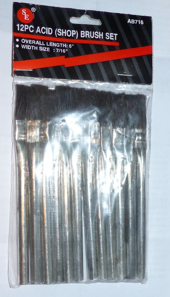 12pc Acid Flux Shop Brushes Set 6&Prime; Long 7/16&Prime; Wide Wood Glue Parts Cleaning NEW