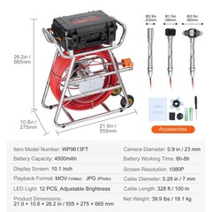 328ft Sewer Camera 10.1&Prime; Touchscreen Self-Leveling Drain Inspector
