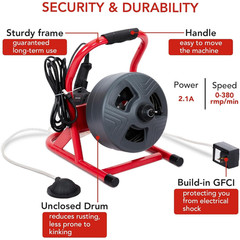 50Ft X 5/16Inch Drain Auger Foot Switch 6 Cutters & Gloves for 3/4-3in Pipe Use