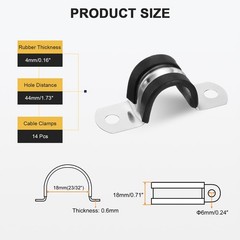 14Pcs 18mm(23/32&Prime;) Stainless Steel Rubber 2 Hole U-Tube Strap Clamp, Black