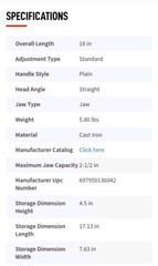 Pipe Wrench 18 in Overall Length