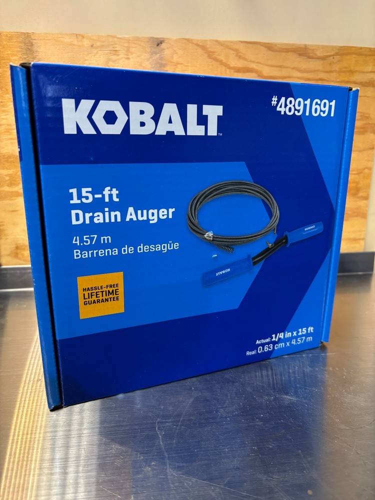 New Kobalt 15 Foot Drain Auger Sealed In Box