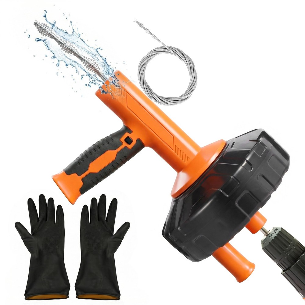 Drain Snake Hair Clog Remover with Drill Adapter, 33ft Orange-Black
