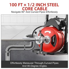 370W Auto Feed Electric Drain Cleaning Machine With 100FT Cable, 1/2&Prime; & 3/4