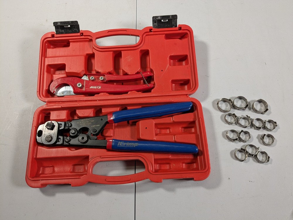 iCrimp PEX Clamp Cinch Tool & Pipe Cutter ASTM F2098 3/8-1in w/Case & Rings