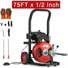75FT x 1/2 Inch Cable Electric Drain Cleaning Machine 450W Auto-Feed Sewer Snake