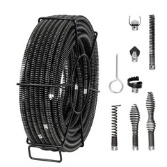 Uimoso Sectional Drain Cleaning Cable100FTx5/8In & 7 Cutters for 0.8&Prime;-3.9&Prime; Pipes