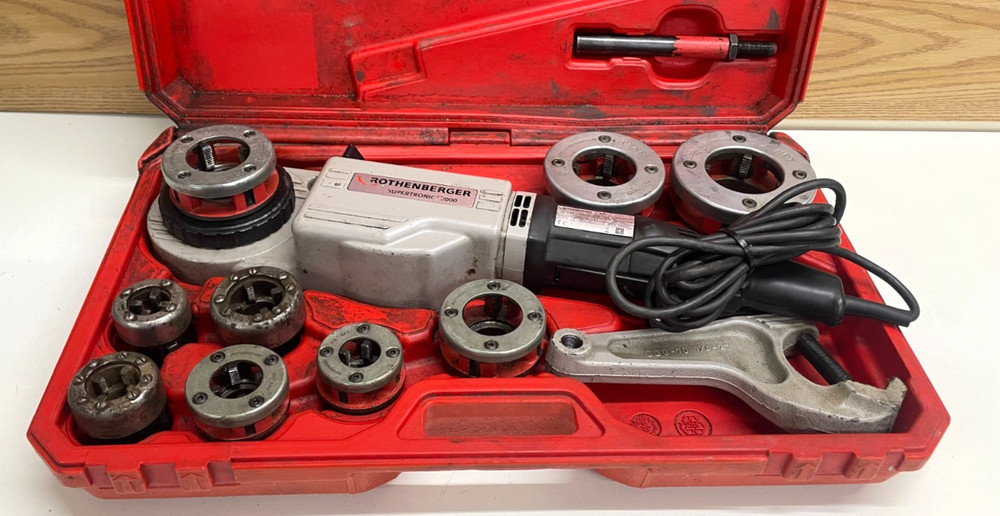 Rothenberger Supersonic 2000 Pipe Threader Electric w/ 8 Dies Ridgid &Hard Case