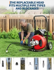 Wheeled Portable Electric Drain Cleaning Machine Rated 370W Comes With 100FT x 1