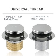 Chrome Bathtub Drain Tip-Toe Single Hole, Hidrop Tub Trim Set