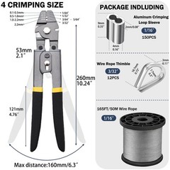 Wire Rope Crimping Tool Kit,165FT 165FT, 1/16 inch, Kit