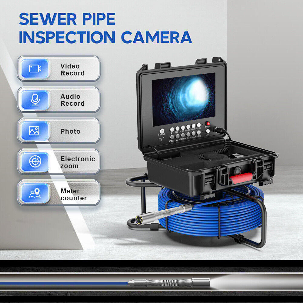 9&rdquo; 50M HD DVR Sewer Camera Pipe Inspection Camera 23mm Video Cam Meter Counter