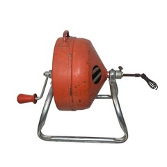 Vintage Hand Crank Drain Auger Snake Reel Industrial Plumber Tool Orange Steel
