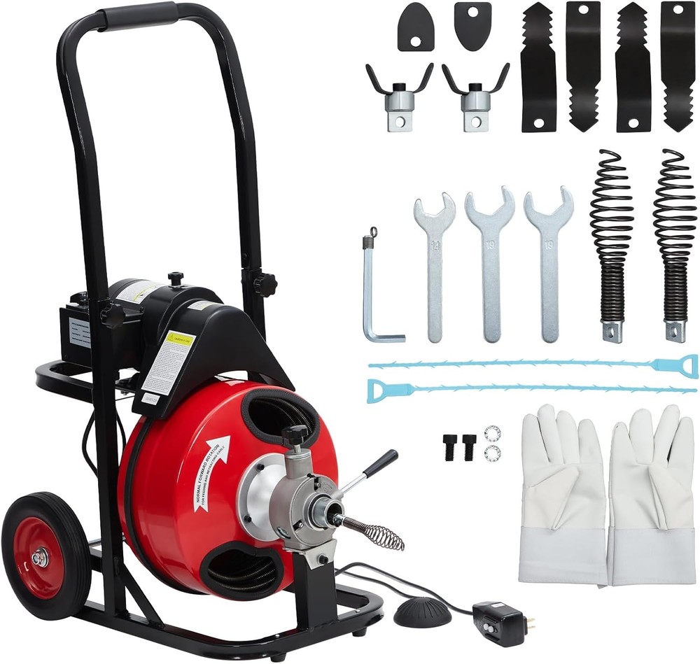 GARVEE Professional Electric Drain Auger 100ft Cable, 250W, Portable Sewer Snake