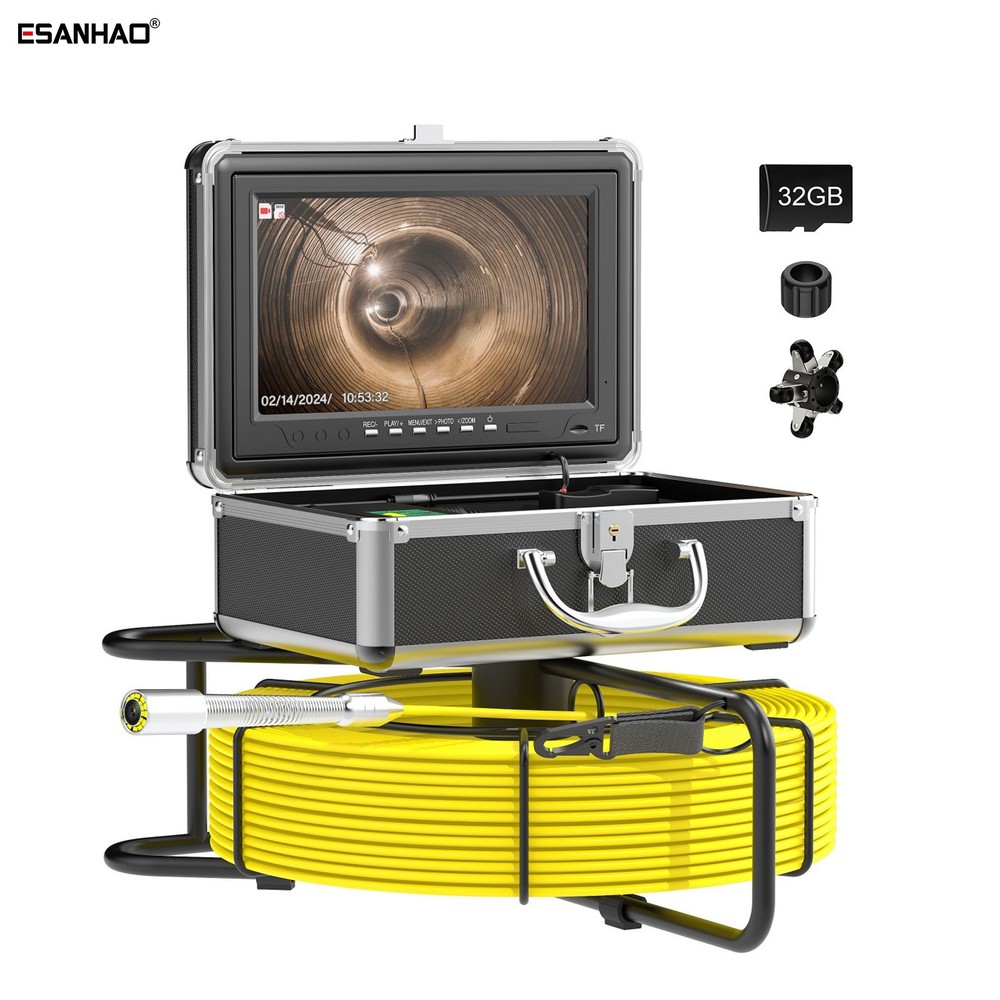 50M Sewer Pipe Inspection Camera w/ Meter Counter 7mm Cable Video Borescope 10&Prime;