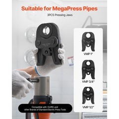 3 &ndash; Piece Pressing Jaws Set, 1/ 2&Prime;, 3/ 4&Prime;, 1&Prime; for Carbon Steel Pipes, with Case