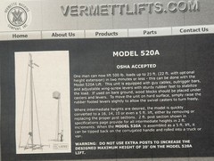 VERMETTE #520A MATERIAL LIFT HI-JACK GENIE DUCT LIFT HOIST CHERRY PICKER