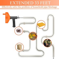 33 Feet Drain Snake Auger, Plumbing Hair Clog 33 Feet, 33