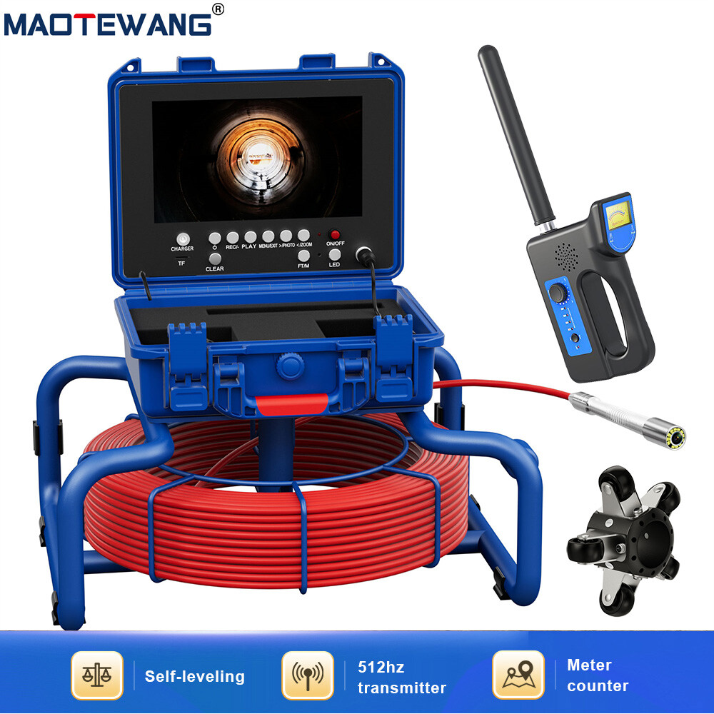 9&Prime; 50M Sewer Pipe Inspection Camera w/ 512HZ Locator Meter Counter Self-Leveling