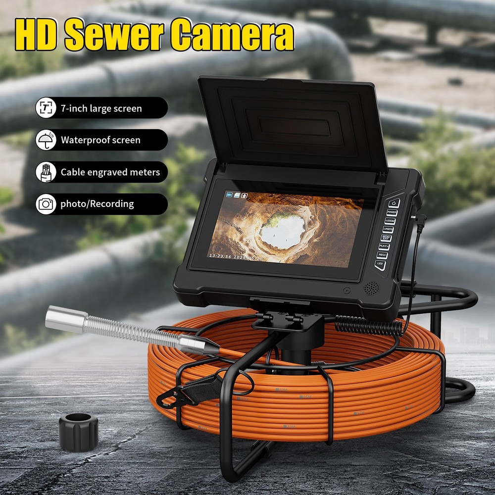 30M Sewer Pipe Inspection Camera 7&Prime; Monitor Drain Pipeline Industrial Endoscope