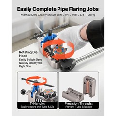Automotive Flaring Tool: 37&deg; & 45&deg; Dies, Deburring Tool + Tube Cutter Kit