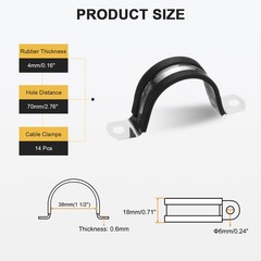 14Pcs 38mm(1-1/2&Prime;) Stainless Steel Rubber 2 Hole U-Tube Strap Clamp, Black