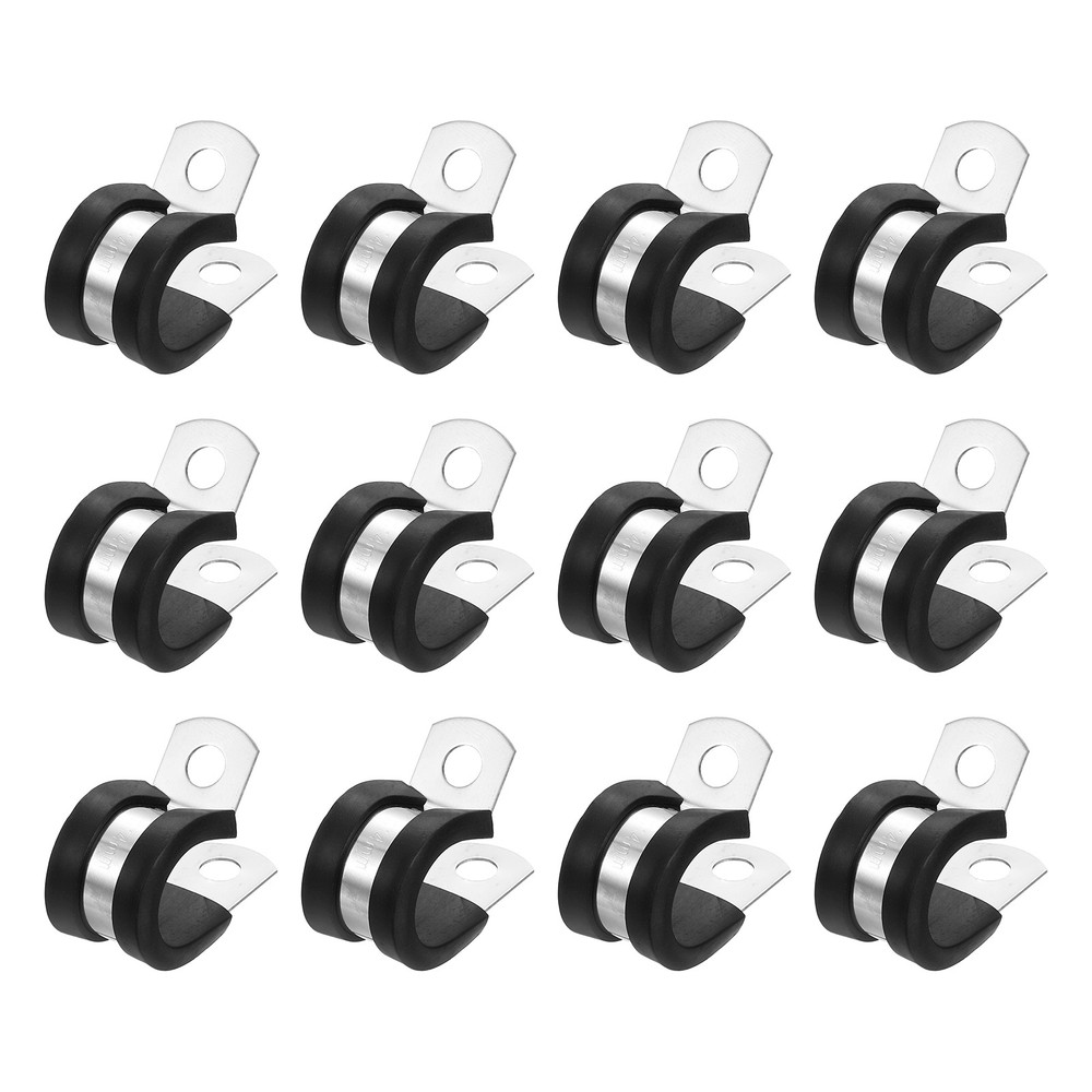 1/2&Prime;(14mm) Cable Clamp, 304 Stainless Steel Rubber Cushioned 12Pcs