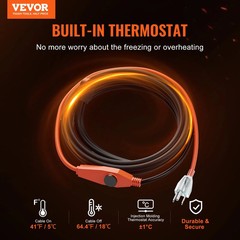 Pipe Heating Cable, 12FT 7W/FT Heat Tape for Pipes with Built-in Thermostat, Wat