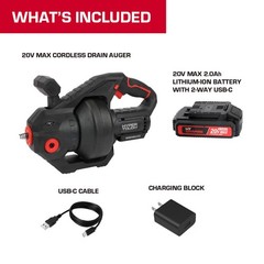 Hyper Tough 20V Brushless Cordless Drain Auger with 2.0Ah Battery