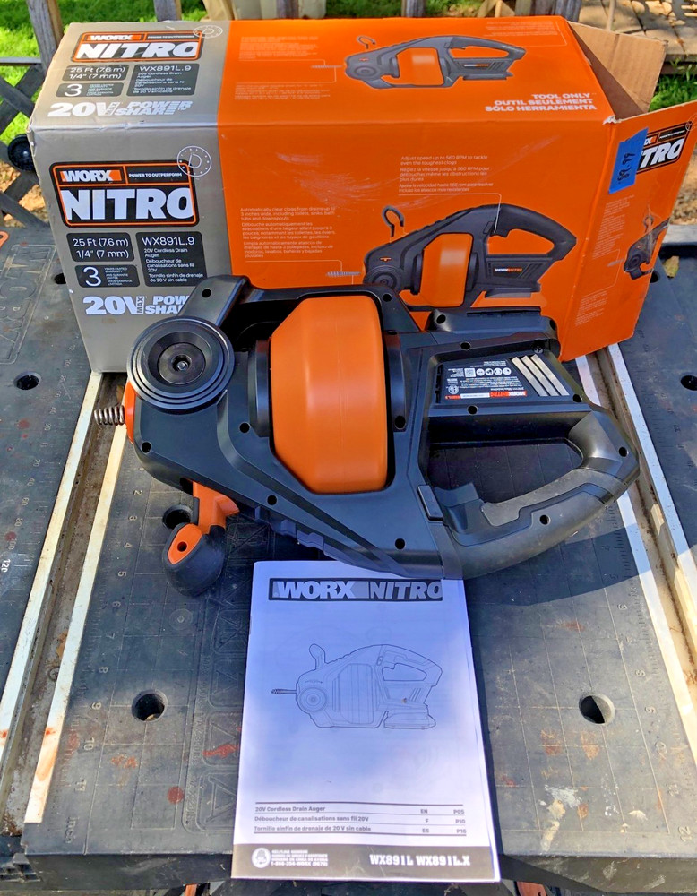 WX891L.9 WORX Nitro 20V 25&prime; Cordless Drain Auger (Tool Only/No Battery) &ndash; Used