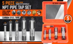 5 Pcs NPT Pipe Tap Set 1/8&Prime; 1/4&Prime; 3/8&Prime; 1/2&Prime; and 3/4&Prime; With Case Carbon Steel Inch