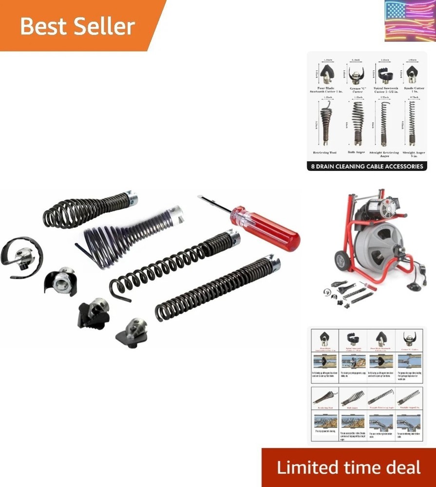 9-Piece Drain Cleaning Kit for Heavy-Duty Cables &ndash; Professional-Grade Tools f&hellip;