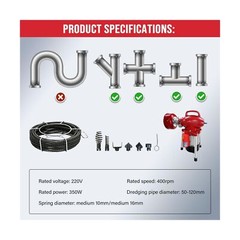 Drain Cleaner Machine 40FT, 350W 2 Cables, Electric Drain Auger for 3/4&Prime; to 4&hellip;