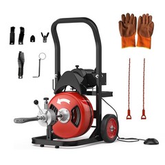 100FTx1/2In 1850 RPM Drain Cleaner Machine Auger Cleaning Auto Feed with Wheels