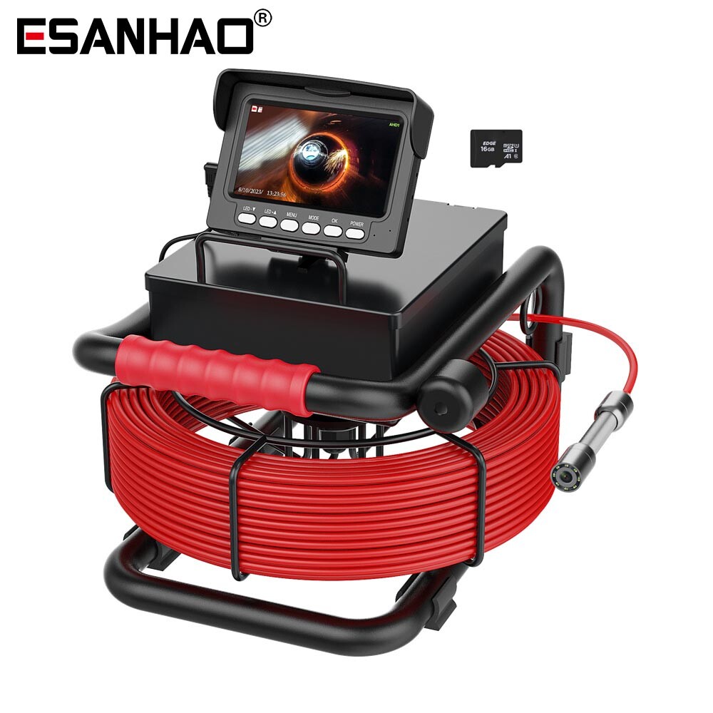 30M Pipe Inspection Video Camera 17mm 1000TVL 4.3inch Monitor 16GB Sewer Camera