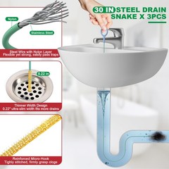 Drain Snake 18 Set with Clog Remover and Steel Drain Brush