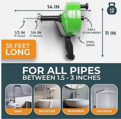 MEISTERFAKTUR Drain Snake 35FT With Drill Attachment &ndash; For Sink And Drain
