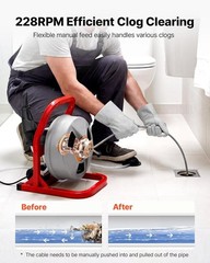 Drain Cleaner Machine 50 FT X 5/16 Inch, Sewer Snake Auger with 228RPM Electric