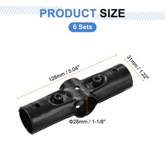 6 Sets Pipe Clamp Connector, 128 x 31mm End Rail Clamps Fit 1.1&Prime; OD, Black