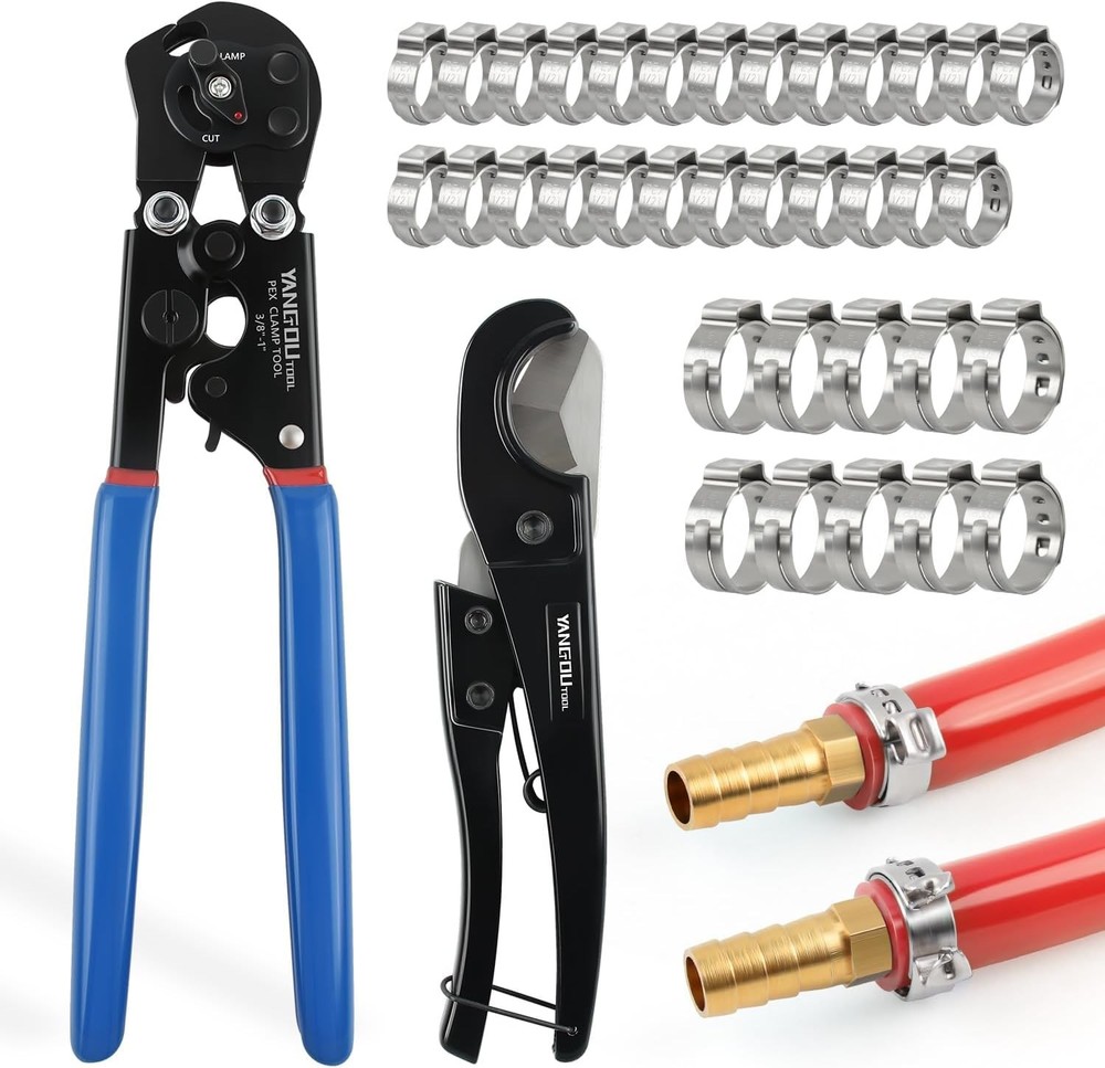 2 IN 1 Ratchet PEX Crimping Tool Kit Cinch & Remove Dual Function Suitable 3/8&Prime;