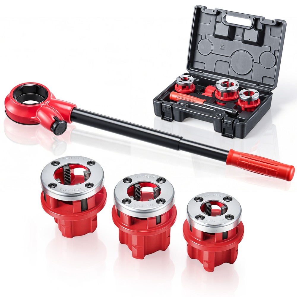 VEVOR Ratchet Pipe Threader Kit Pipes Threader Set with 1/2&Prime; 3/4&Prime; 1&Prime; BSPT Dies