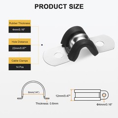 14Pcs 6mm(1/4&Prime;) Stainless Steel Rubber 2 Hole U-Tube Strap Clamp, Black