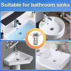 Pop-Up Sink Stopper Hair Catcher Bathroom Drain Strainer Removable Silver