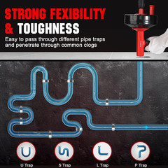 Drain Auger 33 Ft with Easy Cable Rewind System, Plumbing Snake with Drill Adapt