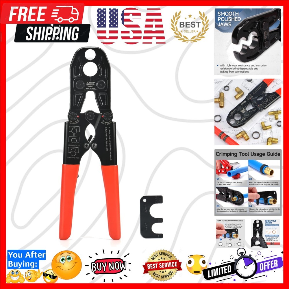 iCrimp 1/2 and 3/4-inch Combo Pex Pipe Crimping Tool for Copper Ring with Gau&hellip;