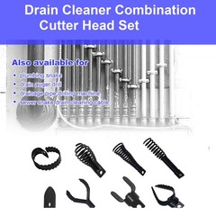 9 PCS Drain Snake Drill Attachment Cleaner Cutter Head Root 50ft-100ft Cables