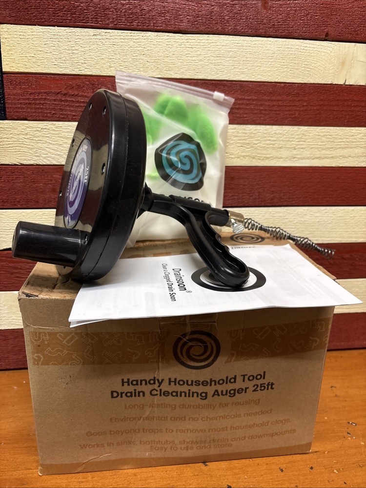 Drainsoon 25ft Drain Cleaning Tool Auger, gloves and manual